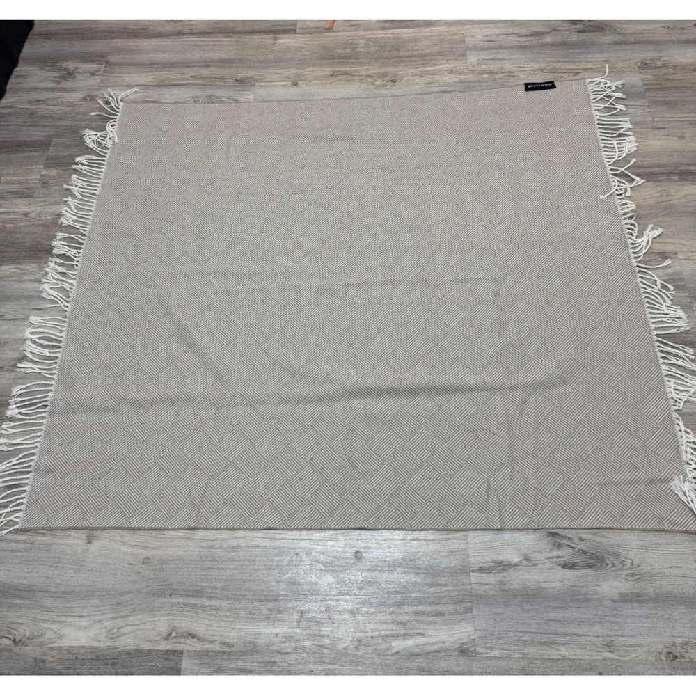 WOOLSAUR Throw‎ Blanket Herringbone Pattern Fringe Edges Soft Cotton Blend
